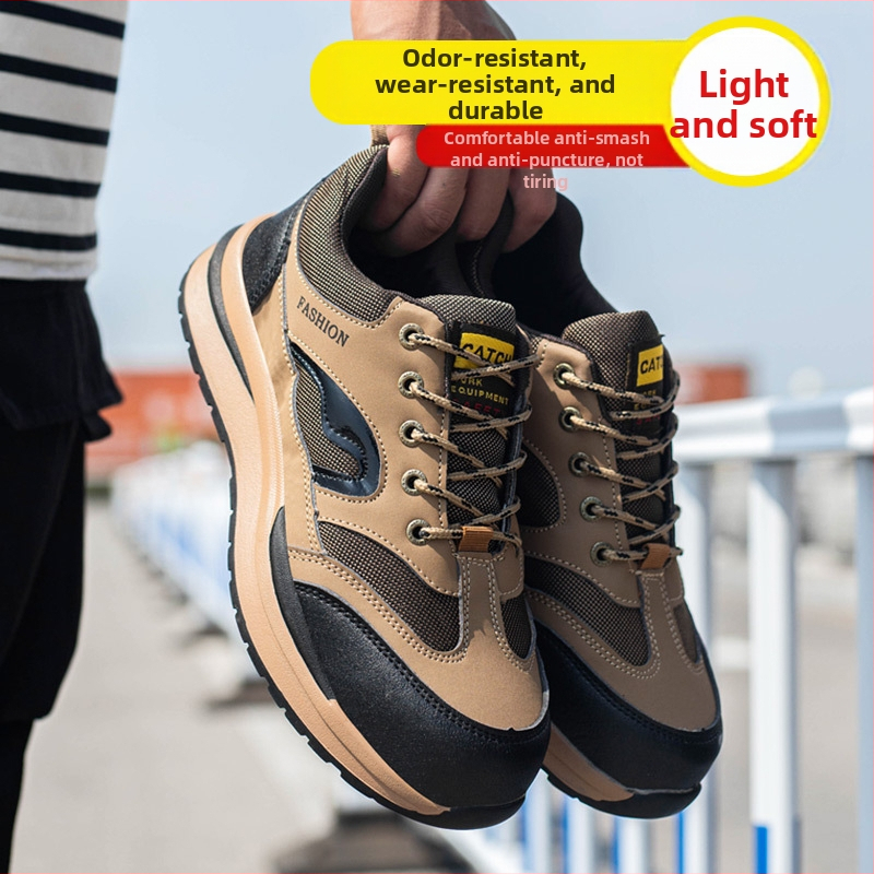 Мъжки обувки за безопасност за планински туризъм – дишащи микрофибърна кожа + платно, нисък горен, стоманен нос, антиударни и антипробивни