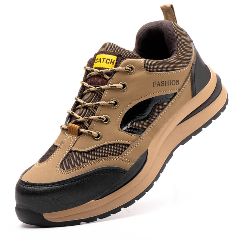 Мъжки обувки за безопасност за планински туризъм – дишащи микрофибърна кожа + платно, нисък горен, стоманен нос, антиударни и антипробивни
