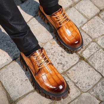 Pantofi Brogue din piele, partea superioară din microfibra, talpă din cauciuc, vârf rotund, înălțimea toc 3-5 cm, închidere cu șireturi, vara 2025