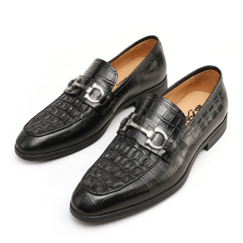 Muške Bean Shoes s prugastim uzorkom, gornji dio od prave krokodilske kože, koža, gumeni potplat, niska peta