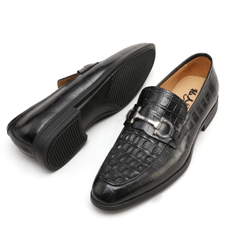 Muške Bean Shoes s prugastim uzorkom, gornji dio od prave krokodilske kože, koža, gumeni potplat, niska peta