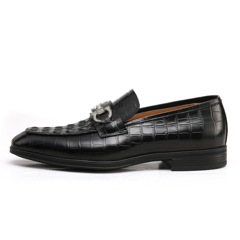 Muške Bean Shoes s prugastim uzorkom, gornji dio od prave krokodilske kože, koža, gumeni potplat, niska peta