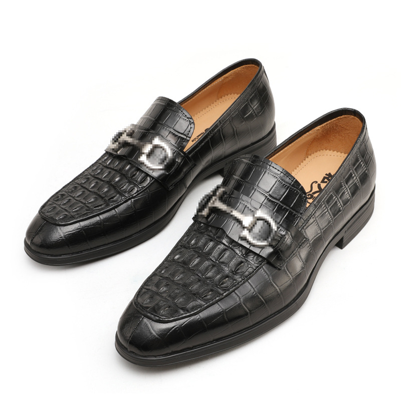 Muške Bean Shoes s prugastim uzorkom, gornji dio od prave krokodilske kože, koža, gumeni potplat, niska peta