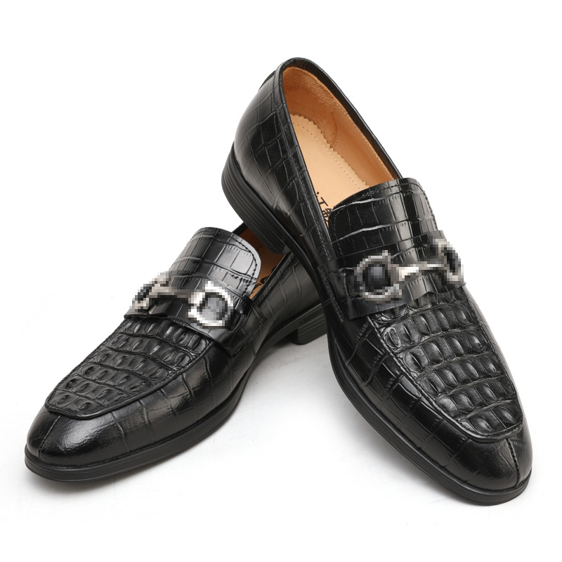 Muške Bean Shoes s prugastim uzorkom, gornji dio od prave krokodilske kože, koža, gumeni potplat, niska peta