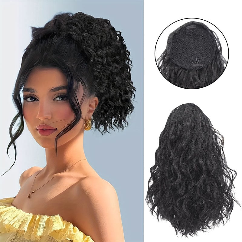 Youju perika s repom: s vezicom za stezanje, valovita kosa, vlakno visokotemperaturnog svile, model PY151-2