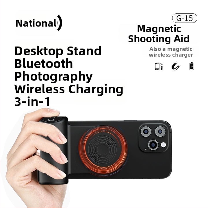 Stick de selfie Bluetooth magnetic cu încărcare wireless și suport desktop 3-în-1, stabilizare a imaginii încorporată, telecomandă inclusă