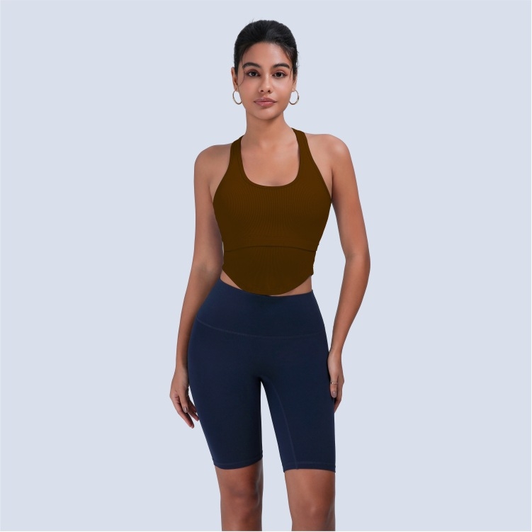 Ženski sportski grudnjak visokog intenziteta i jednodelni jog top s otvorenim leđima, brzo se suši nylon/elastan, sastav 92%/8%, duljina do struka, ugrađene jastučiće