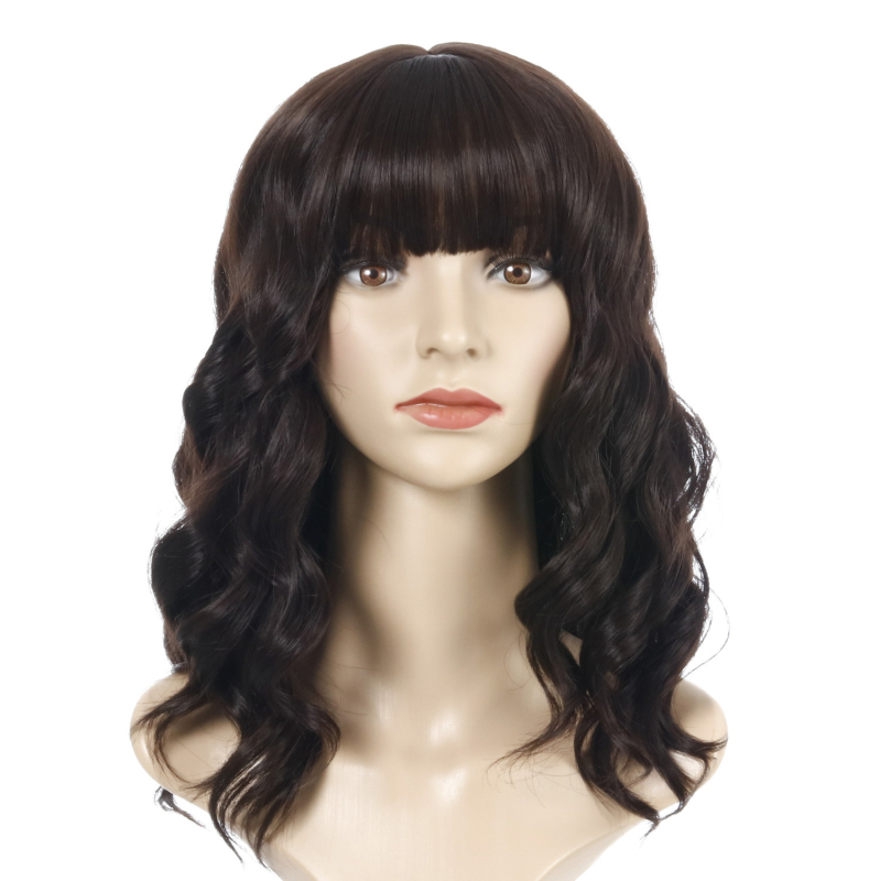 Εξωτική κοντή σγουρή περούκα με φράντζες, μοντέλο WIG-348, ίνες υψηλής θερμοκρασίας θερμοανθεκτικές, όχι κατάλληλη για βαφή με ζεστό χρώμα, ρεαλιστική φυσική εμφάνιση