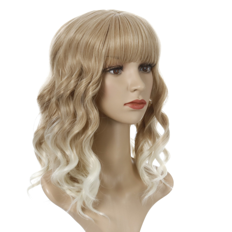 Εξωτική κοντή σγουρή περούκα με φράντζες, μοντέλο WIG-348, ίνες υψηλής θερμοκρασίας θερμοανθεκτικές, όχι κατάλληλη για βαφή με ζεστό χρώμα, ρεαλιστική φυσική εμφάνιση