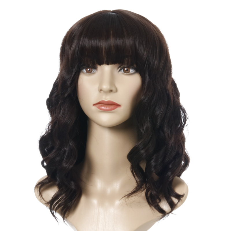 Εξωτική κοντή σγουρή περούκα με φράντζες, μοντέλο WIG-348, ίνες υψηλής θερμοκρασίας θερμοανθεκτικές, όχι κατάλληλη για βαφή με ζεστό χρώμα, ρεαλιστική φυσική εμφάνιση