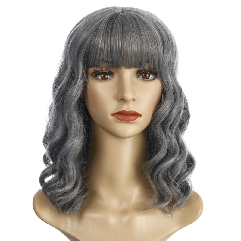 Εξωτική κοντή σγουρή περούκα με φράντζες, μοντέλο WIG-348, ίνες υψηλής θερμοκρασίας θερμοανθεκτικές, όχι κατάλληλη για βαφή με ζεστό χρώμα, ρεαλιστική φυσική εμφάνιση