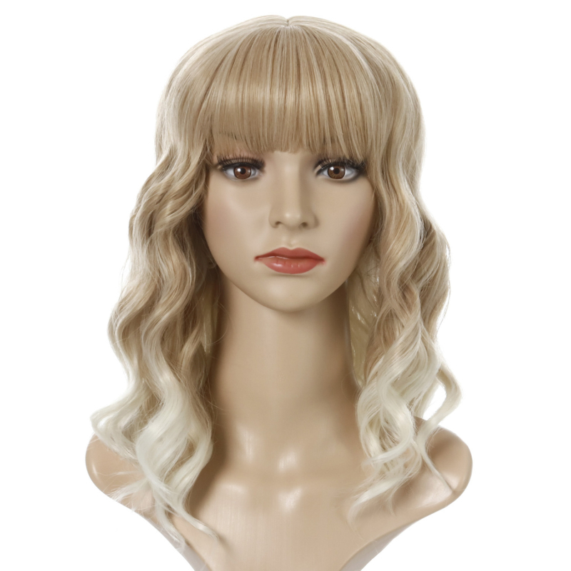 Εξωτική κοντή σγουρή περούκα με φράντζες, μοντέλο WIG-348, ίνες υψηλής θερμοκρασίας θερμοανθεκτικές, όχι κατάλληλη για βαφή με ζεστό χρώμα, ρεαλιστική φυσική εμφάνιση