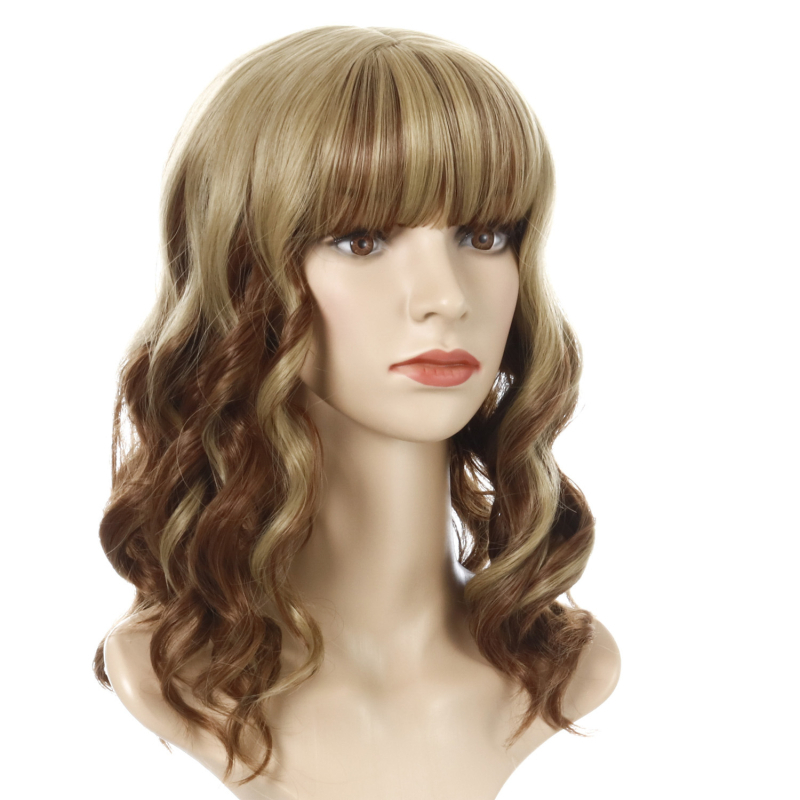 Εξωτική κοντή σγουρή περούκα με φράντζες, μοντέλο WIG-348, ίνες υψηλής θερμοκρασίας θερμοανθεκτικές, όχι κατάλληλη για βαφή με ζεστό χρώμα, ρεαλιστική φυσική εμφάνιση