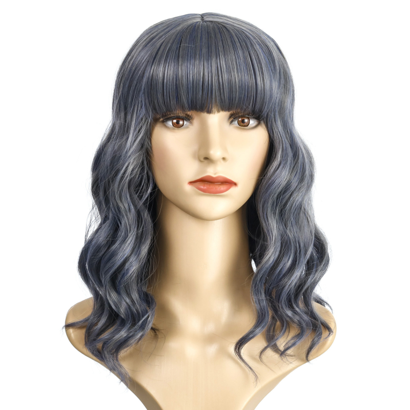 Εξωτική κοντή σγουρή περούκα με φράντζες, μοντέλο WIG-348, ίνες υψηλής θερμοκρασίας θερμοανθεκτικές, όχι κατάλληλη για βαφή με ζεστό χρώμα, ρεαλιστική φυσική εμφάνιση