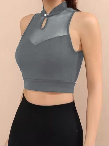 Bezšivni jog top – uski kroj, duljina do struka, dvostrani nylon (85% nylon + 15% spandex), brzo sušenje, mrežasti stražnji dio, s umetkom za podlogu