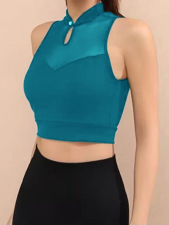 Bezšivni jog top – uski kroj, duljina do struka, dvostrani nylon (85% nylon + 15% spandex), brzo sušenje, mrežasti stražnji dio, s umetkom za podlogu