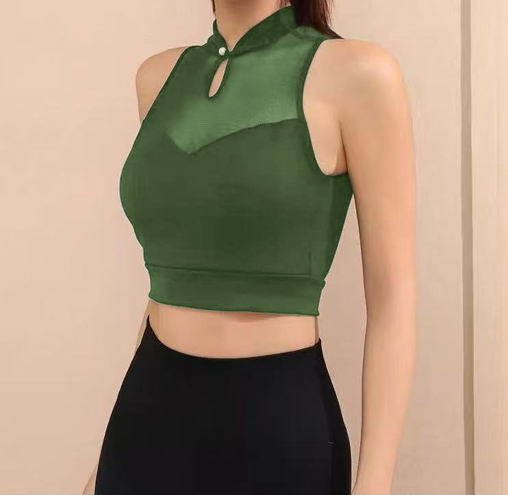 Bezšivni jog top – uski kroj, duljina do struka, dvostrani nylon (85% nylon + 15% spandex), brzo sušenje, mrežasti stražnji dio, s umetkom za podlogu