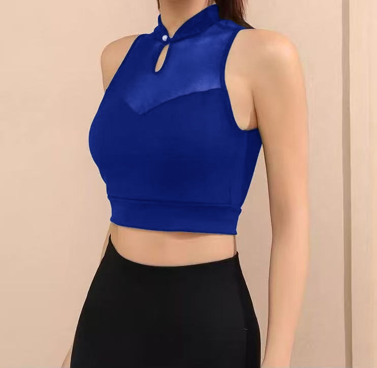 Bezšivni jog top – uski kroj, duljina do struka, dvostrani nylon (85% nylon + 15% spandex), brzo sušenje, mrežasti stražnji dio, s umetkom za podlogu