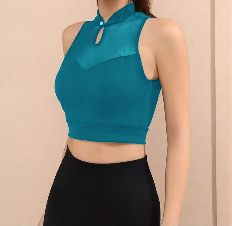 Bezšivni jog top – uski kroj, duljina do struka, dvostrani nylon (85% nylon + 15% spandex), brzo sušenje, mrežasti stražnji dio, s umetkom za podlogu