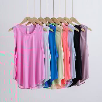 Γυναικείος αμάνικος τοπ γιόγκα, διαπνέον διχτυωτό ύφασμα νάιλον+σπάντεξ, γρήγορο στέγνωμα, μονοχρωματικό σχέδιο, για το τρέξιμο και τη γυμναστική