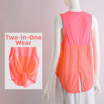 Γυναικείος αμάνικος τοπ γιόγκα, διαπνέον διχτυωτό ύφασμα νάιλον+σπάντεξ, γρήγορο στέγνωμα, μονοχρωματικό σχέδιο, για το τρέξιμο και τη γυμναστική