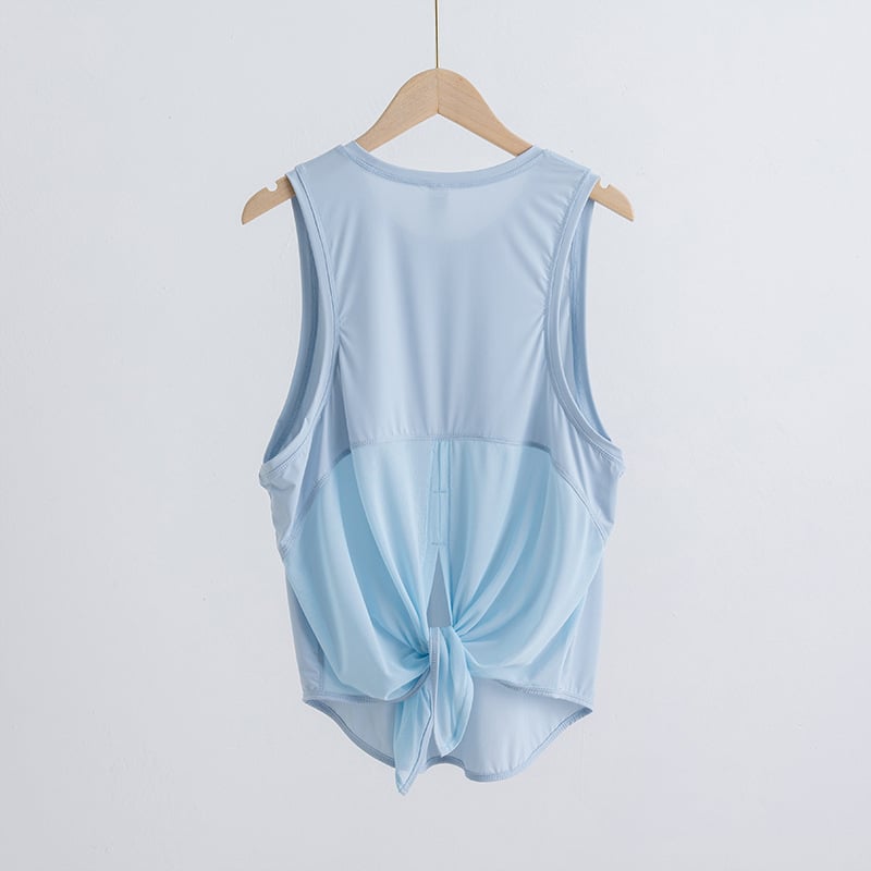 Γυναικείος αμάνικος τοπ γιόγκα, διαπνέον διχτυωτό ύφασμα νάιλον+σπάντεξ, γρήγορο στέγνωμα, μονοχρωματικό σχέδιο, για το τρέξιμο και τη γυμναστική