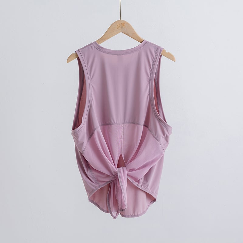 Γυναικείος αμάνικος τοπ γιόγκα, διαπνέον διχτυωτό ύφασμα νάιλον+σπάντεξ, γρήγορο στέγνωμα, μονοχρωματικό σχέδιο, για το τρέξιμο και τη γυμναστική