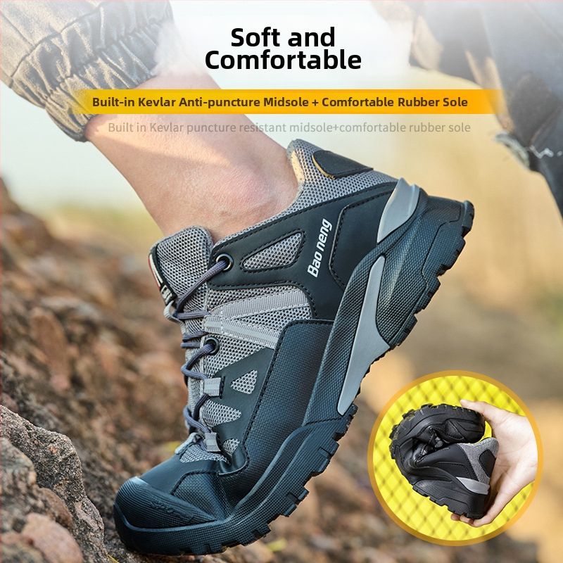 Мъжки Работни обувки с защита срещу удари и пробив, нисък глезен, микрофибър кожа + платно