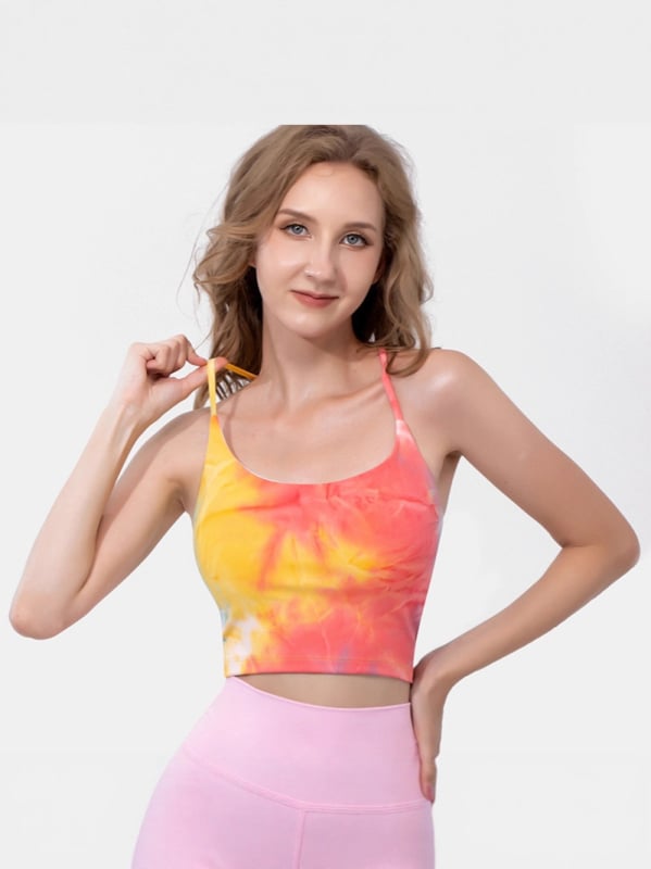 Γυναικείος αθλητικός τοπ με κορδόνια – Νάιλον/Σπαντέξ 80/20, γρήγορο στέγνωμα, tie-dye σχέδιο, επένδυσεις στήθους, για γιόγκα και γυμναστική