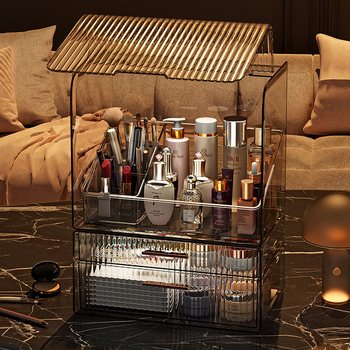 Οργανωτής καλλυντικών για αποθήκευση — θωράκιση σκόνης για κραγιόν και περιποίηση δέρματος, μεγάλη χωρητικότητα, επιτραπέζιος, καπάκι με διπλό άνοιγμα, With Lemon