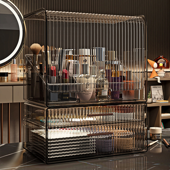 Οργανωτής καλλυντικών για αποθήκευση — θωράκιση σκόνης για κραγιόν και περιποίηση δέρματος, μεγάλη χωρητικότητα, επιτραπέζιος, καπάκι με διπλό άνοιγμα, With Lemon