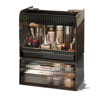 Οργανωτής καλλυντικών για αποθήκευση — θωράκιση σκόνης για κραγιόν και περιποίηση δέρματος, μεγάλη χωρητικότητα, επιτραπέζιος, καπάκι με διπλό άνοιγμα, With Lemon