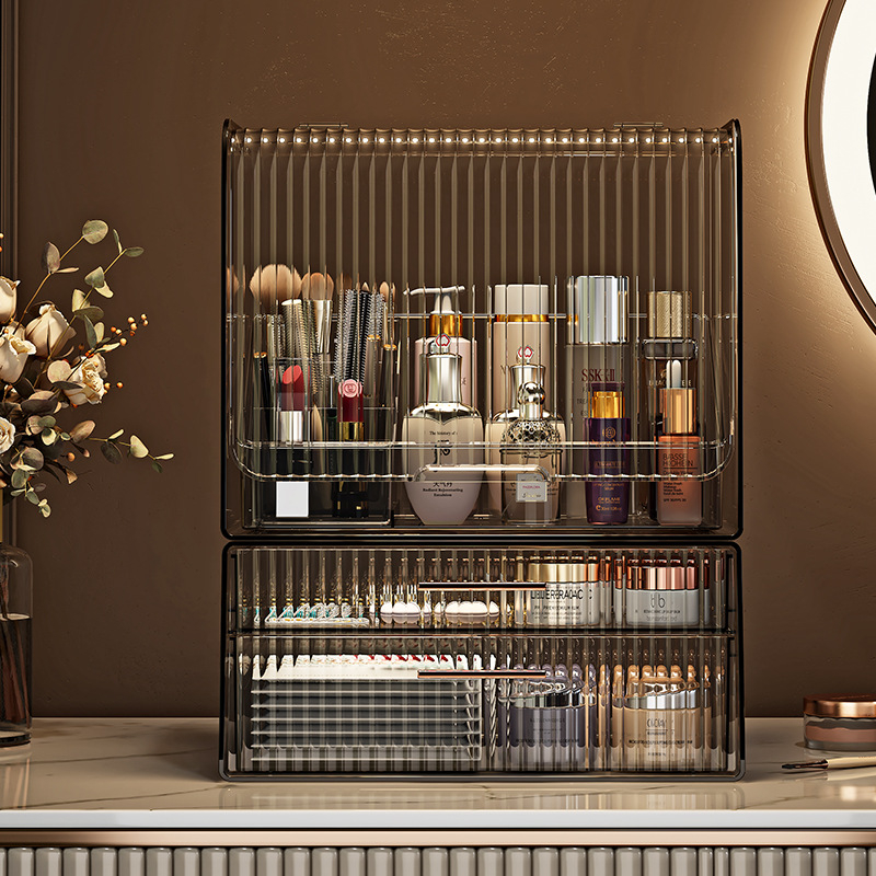 Οργανωτής καλλυντικών για αποθήκευση — θωράκιση σκόνης για κραγιόν και περιποίηση δέρματος, μεγάλη χωρητικότητα, επιτραπέζιος, καπάκι με διπλό άνοιγμα, With Lemon