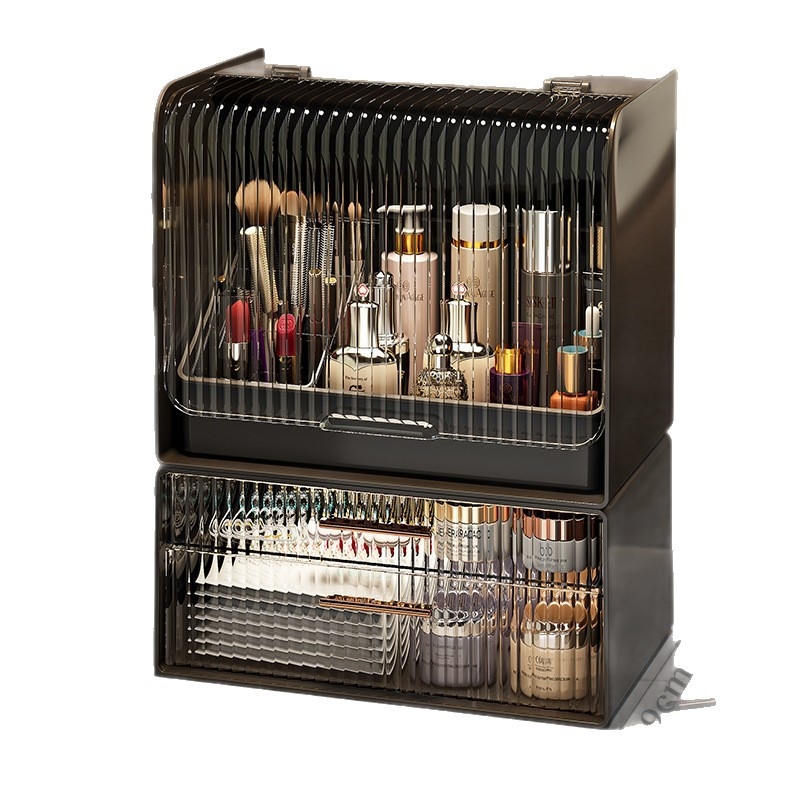 Οργανωτής καλλυντικών για αποθήκευση — θωράκιση σκόνης για κραγιόν και περιποίηση δέρματος, μεγάλη χωρητικότητα, επιτραπέζιος, καπάκι με διπλό άνοιγμα, With Lemon