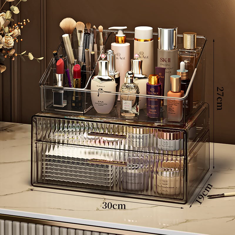 Οργανωτής καλλυντικών για αποθήκευση — θωράκιση σκόνης για κραγιόν και περιποίηση δέρματος, μεγάλη χωρητικότητα, επιτραπέζιος, καπάκι με διπλό άνοιγμα, With Lemon