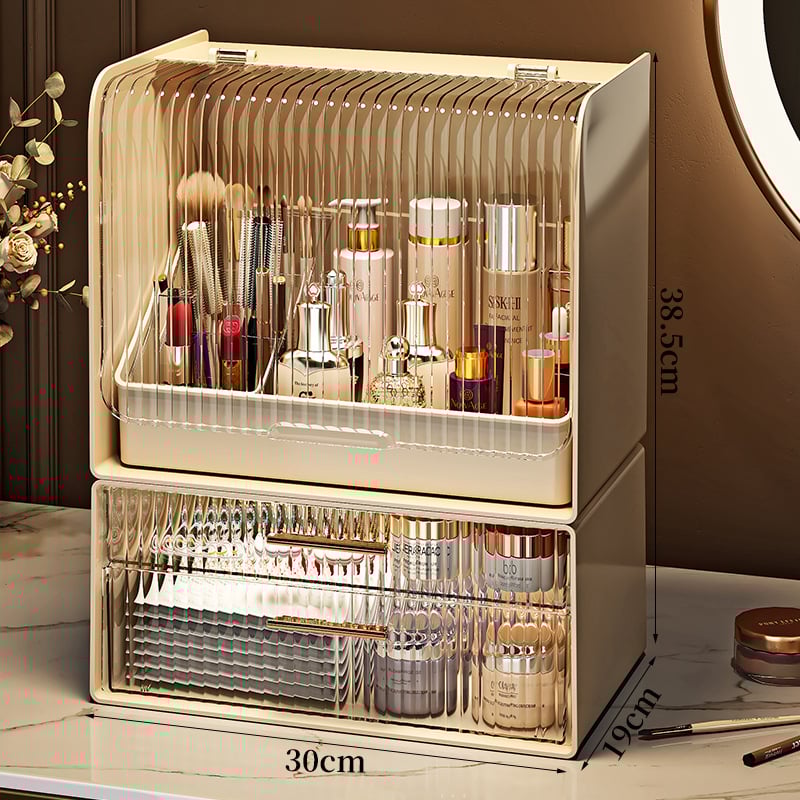 Οργανωτής καλλυντικών για αποθήκευση — θωράκιση σκόνης για κραγιόν και περιποίηση δέρματος, μεγάλη χωρητικότητα, επιτραπέζιος, καπάκι με διπλό άνοιγμα, With Lemon