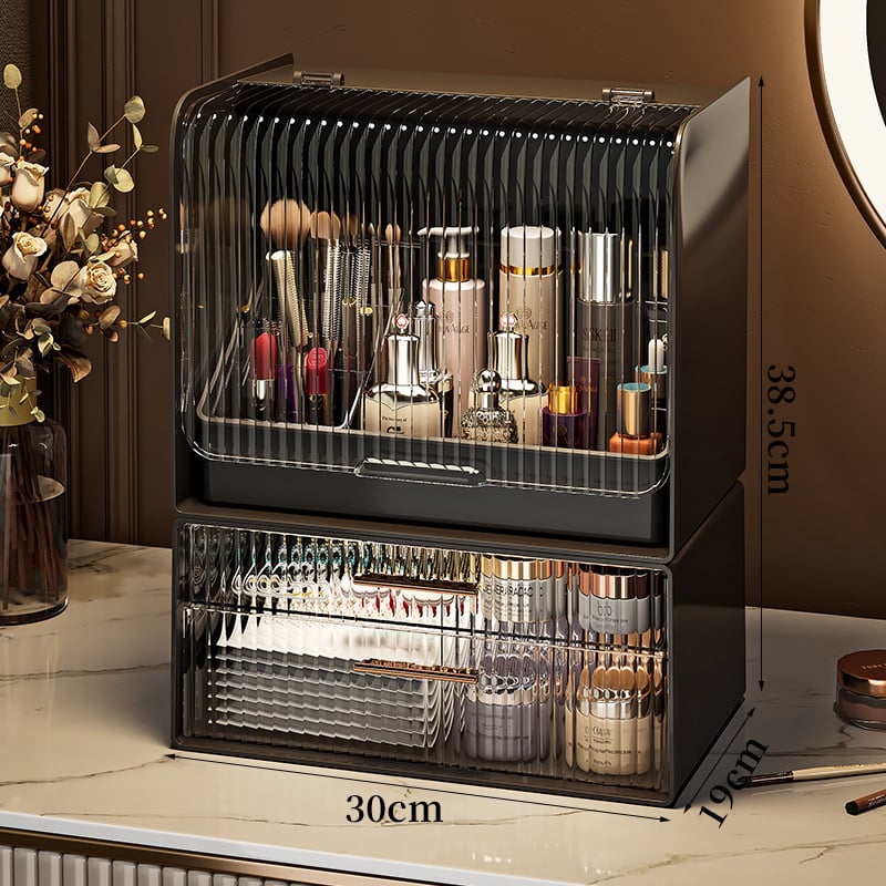 Οργανωτής καλλυντικών για αποθήκευση — θωράκιση σκόνης για κραγιόν και περιποίηση δέρματος, μεγάλη χωρητικότητα, επιτραπέζιος, καπάκι με διπλό άνοιγμα, With Lemon