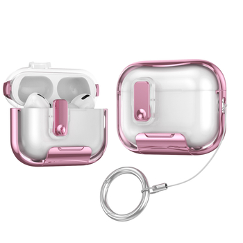 Θήκη Apple AirPods Pro 3 με στήριγμα για κινητό, κλείδωμα και φινίρισμα ηλεκτροπλατίνας, TPU+PC