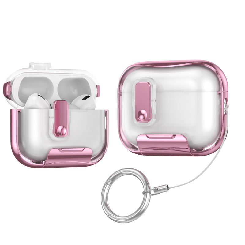Θήκη Apple AirPods Pro 3 με στήριγμα για κινητό, κλείδωμα και φινίρισμα ηλεκτροπλατίνας, TPU+PC