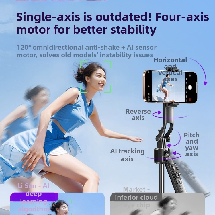 Selfie stick AI cu urmărire facială, urmărire automată, rotație 360°, corp din aliaj de aluminiu