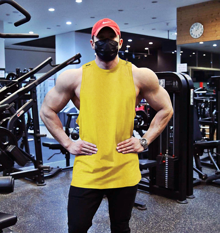 Αθλητικό γιλέκο χωρίς μανίκια, χαλαρή γραμμή, δίκτυ γρήγορου στεγνώματος, πολυεστερικό ύφασμα, λεπτό, τσεπούλα