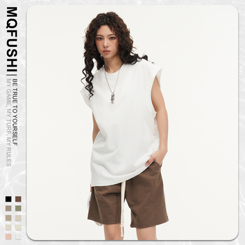 Βαμβακερό T‑shirt χωρίς μανίκια, χαλαρή γραμμή, στρογγυλή λαιμόκοψη, χωρίς σιδέρωμα (χαλαρή γραμμή; στρογγυλή λαιμόκοψη; χωρίς σιδέρωμα)