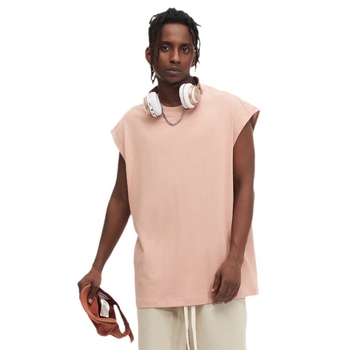 Βαμβακερό T‑shirt χωρίς μανίκια, χαλαρή γραμμή, στρογγυλή λαιμόκοψη, χωρίς σιδέρωμα (χαλαρή γραμμή; στρογγυλή λαιμόκοψη; χωρίς σιδέρωμα)