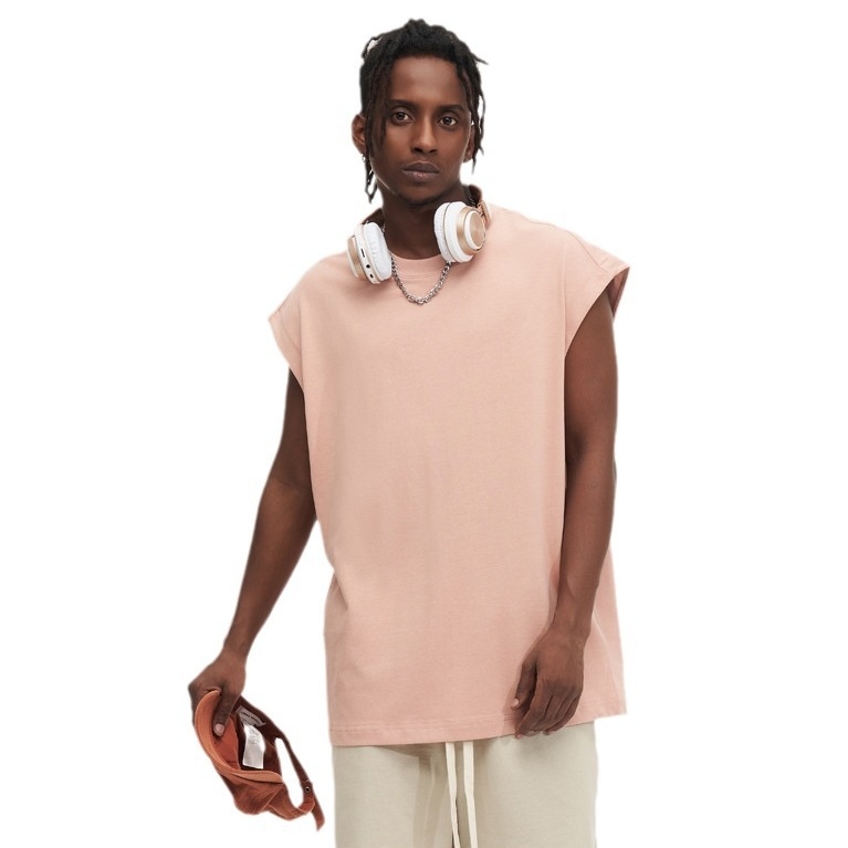 Βαμβακερό T‑shirt χωρίς μανίκια, χαλαρή γραμμή, στρογγυλή λαιμόκοψη, χωρίς σιδέρωμα (χαλαρή γραμμή; στρογγυλή λαιμόκοψη; χωρίς σιδέρωμα)