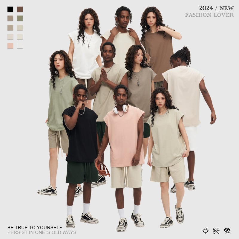 Βαμβακερό T‑shirt χωρίς μανίκια, χαλαρή γραμμή, στρογγυλή λαιμόκοψη, χωρίς σιδέρωμα (χαλαρή γραμμή; στρογγυλή λαιμόκοψη; χωρίς σιδέρωμα)