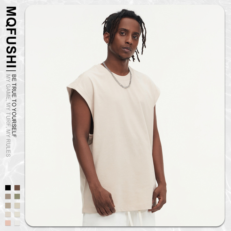 Βαμβακερό T‑shirt χωρίς μανίκια, χαλαρή γραμμή, στρογγυλή λαιμόκοψη, χωρίς σιδέρωμα (χαλαρή γραμμή; στρογγυλή λαιμόκοψη; χωρίς σιδέρωμα)