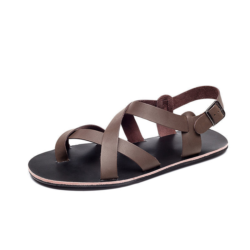 Muške sandale - gornji dio od druge kože krave, gumeni đon, dizajn s pokrivenim prstima, kožna podstava