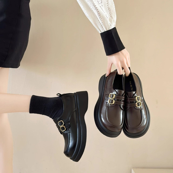 Ženske udobne cipele s debelim potplatom, britanski stil, Velcro zatvaranje, okrugli vrh, gornji dio od Super vlakna