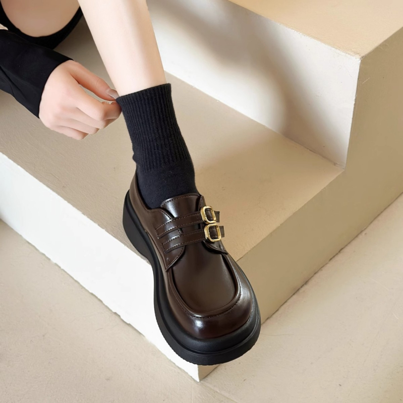 Ženske udobne cipele s debelim potplatom, britanski stil, Velcro zatvaranje, okrugli vrh, gornji dio od Super vlakna