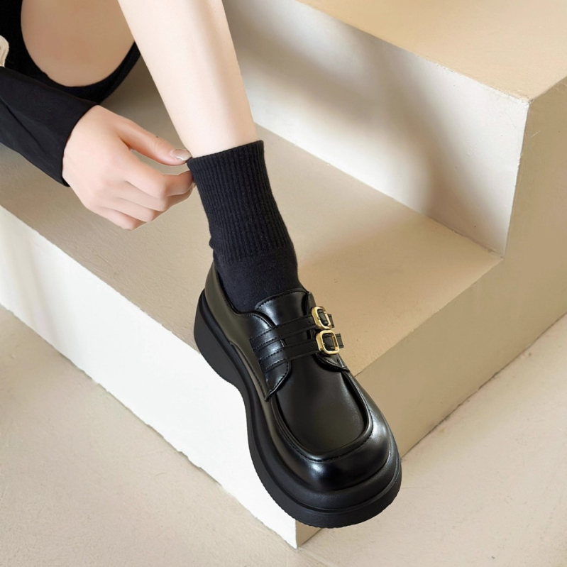 Ženske udobne cipele s debelim potplatom, britanski stil, Velcro zatvaranje, okrugli vrh, gornji dio od Super vlakna